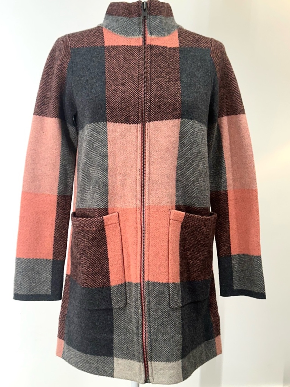 NWOT Free People We The People Plaid Zip Jacket Coat Coral Greg Oversized XS